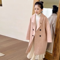 Girls Korean high-end woolen coats childrens autumn and winter fashionable thickened loose coats mid-length tops for boys and girls