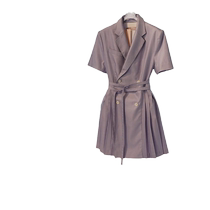 High-end light luxury socialite hits the street with fashionable style age-reducing waist and slimming purple suit pleated dress for children in summer