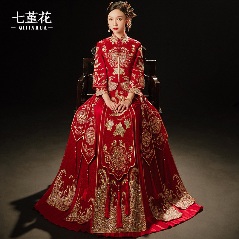 Show Wo Costume Bride 2022 new wedding Conspicuic Wedding dresses Longfeng Hanging Toast to the Autumn Winter Show