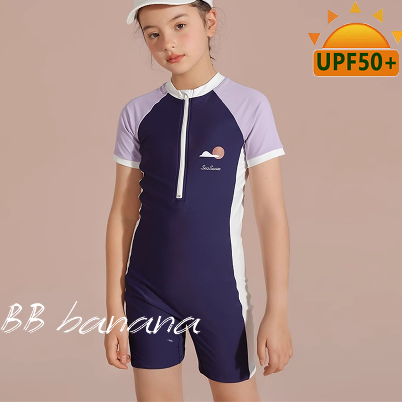 Children's one-piece girl's boxer swimsuit for middle-aged and older children, conservative, junior high school students, professional sports, quick-drying, with chest pad, hot spring