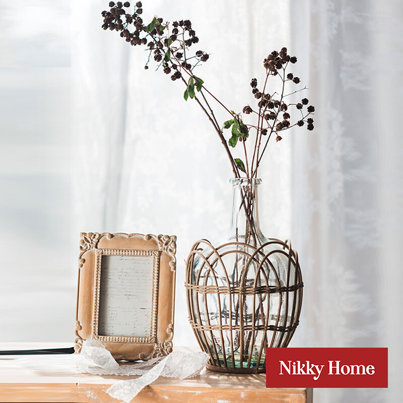 You livable retro handmade woven vase glass transparent living room Bedroom folk Accommodation Pendulum Nordic vines