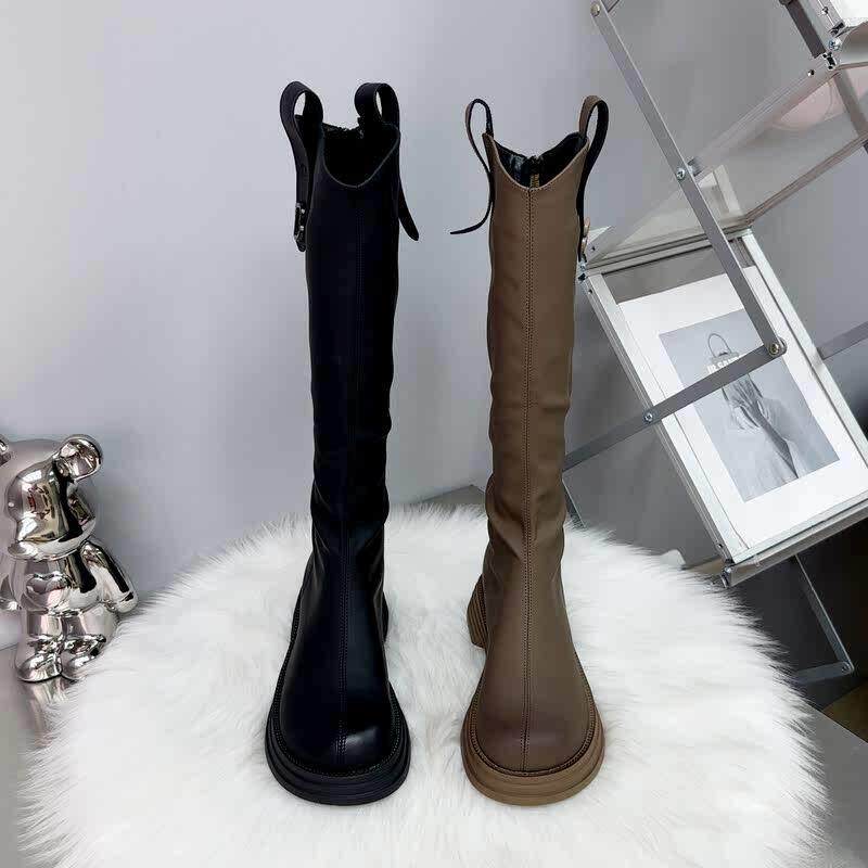 Boomer Ingléen Wind Rider Boots Woman 2023 Genuine Leather Long Boots Rear Zipper V-mouth Slim Boots High Silo Locomotive Boots-Taobao