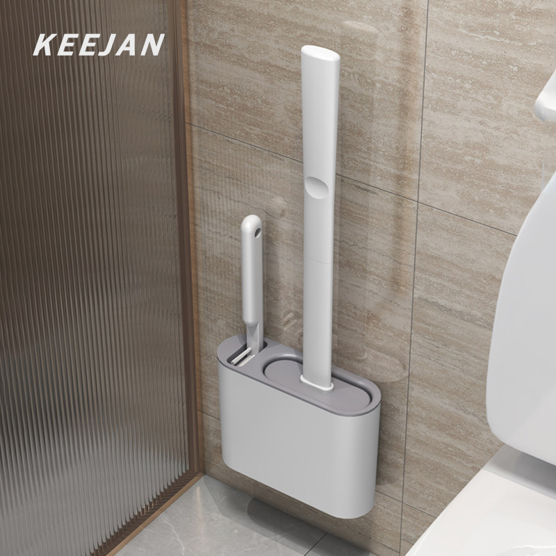 Powder room toilet brush household non-dead silicone toilet brush wall-mounted cleaning artifact wall-mounted set net red