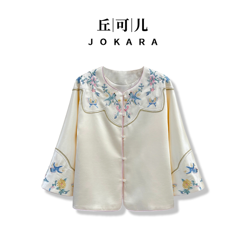 Jokara/Qiu Ke'Er【Cloud Toast】Chinese-Style Fashionable National Style Round-Neck Embroidered Loose-Fitting Slimming Autumn and Winter Outerwear Jokara/Qiu Ke'Er【Cloud Toast】Chinese-Style Fashionable National Style Round-Neck Embroidered Loose-Fitting Slimming Autumn and Winter Outerwear