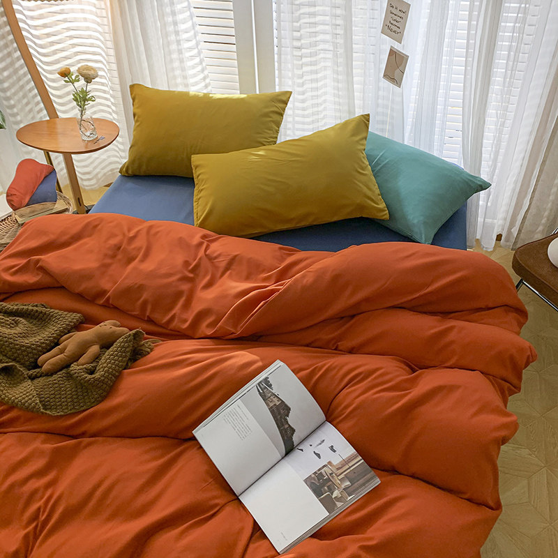 A simple mix of four pieces of water washing cotton in bed sheet for double summer naked sleeping dorm three pieces 4