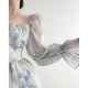 Early spring floral dress 2023 new square collar gentle style fairy flower print dress high-quality long-sleeved skirt