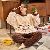 Winter Coral Suede Pajamas Woman Autumn Winter New Thickening Plus Suede Loose Korean Version Cute Flannel Suede Home Suit Suit