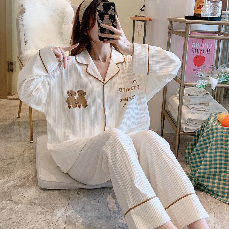 Sleepwear Woman Long Sleeve Pure Cotton Spring Autumn Style Lady Casual Thin family home Autumn Winter Korean Edition Two Home Suits