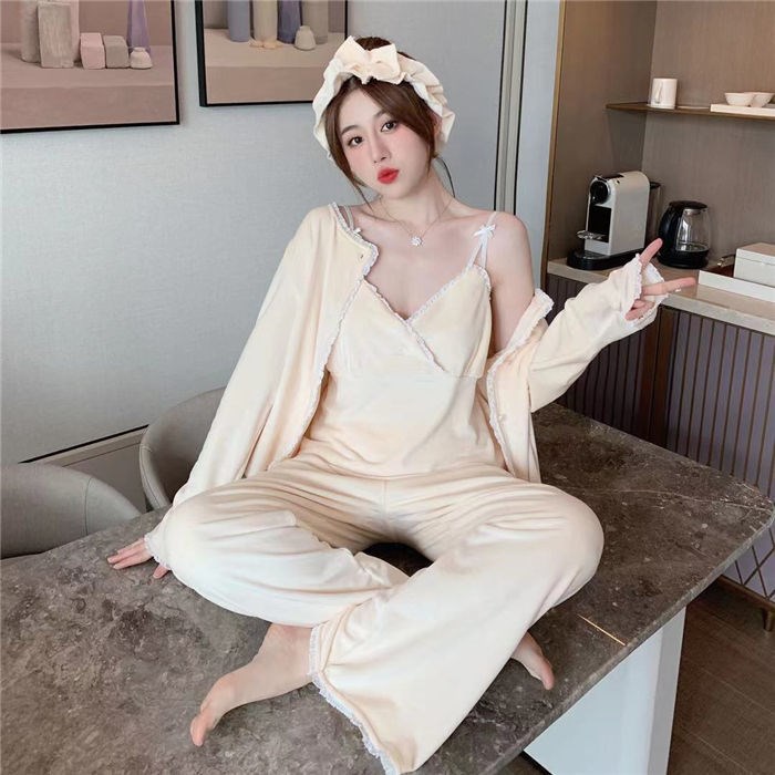 Pajamas 2021 New Ladies Autumn Winter Three Sets Sexy Long Sleeves Loose Velvet Sweet Home Suit Women