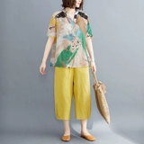 Летняя одежда для пожилых людей для матери, комплект, для среднего возраста, большой размер, из хлопка и льна, в западном стиле