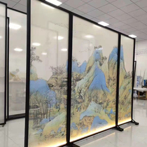 Art glass screen partitions the living room background wall with silk double-layer hotel decoration landscape painting sliding door custom-made