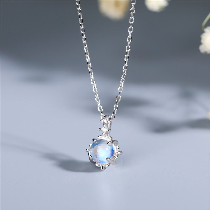 Sterling Silver Moonstone Necklace S925 Crystal Pendant - Taobao product photo 7