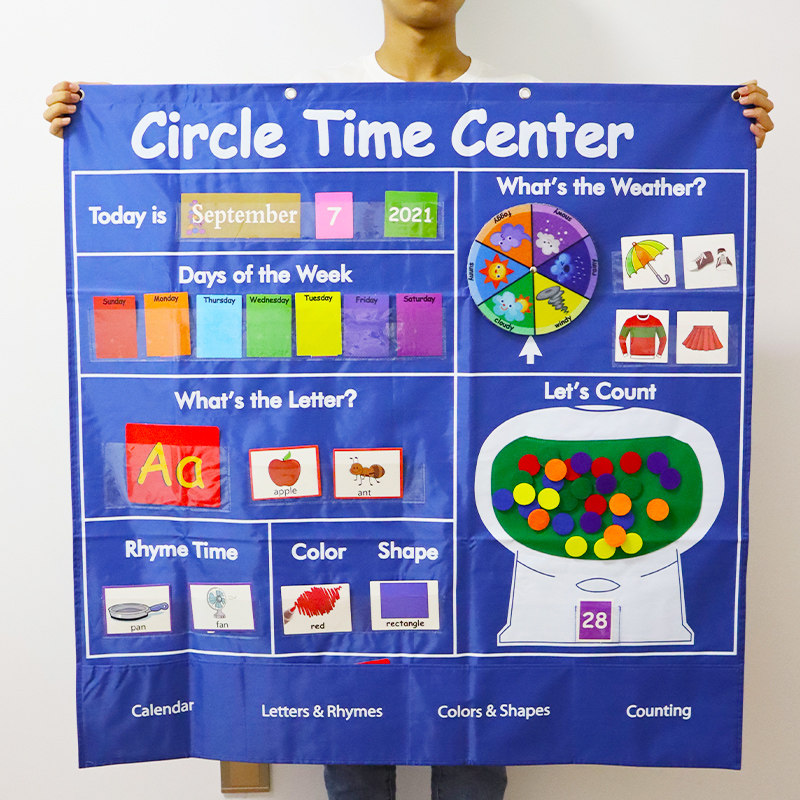 English learning hanging bag ring creating puzzle self-discipline early education cognitive wall chart large calendar weather set kindergarten children