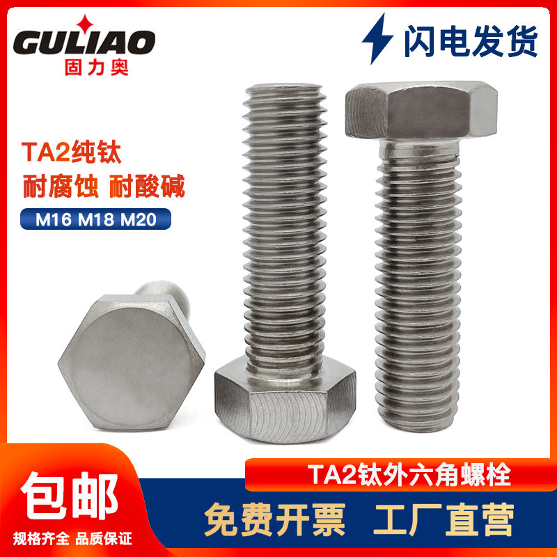 M20M18 M16 titanium alloy screw TA2 pure titanium outer hexagon bolt titanium screw Gr2 titanium screw hexagon screw