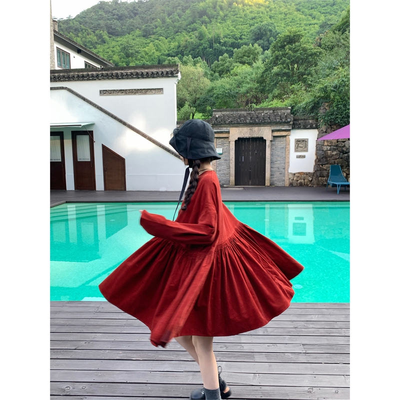 Zhang Baobao Japanese-Style Heavy-Duty Red Doll Shirt for Women, Long-Sleeve Shirt for Petite Figures, Slimming and Age-Reducing Vintage Top Zhang Baobao Japanese-Style Heavy-Duty Red Doll Shirt for Women, Long-Sleeve Shirt for Petite Figures, Slimming and Age-Reducing Vintage Top
