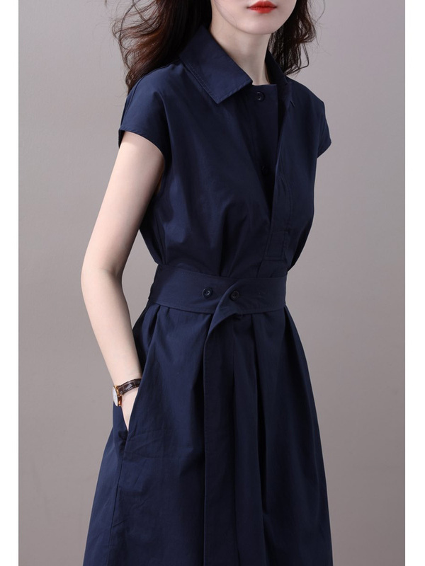 Navy Blue Dress for Women, Summer 2026 New Style, Polo Collar, Slimming, Mature Style, Niche, Elegant and High-End Dress