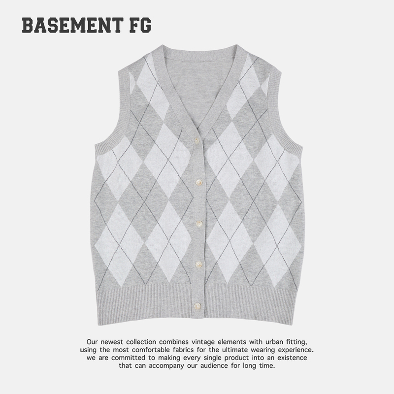 Basementfg Preppy Style Diamond Pattern V-Neck Knitted Vest 263010015062 Basementfg Preppy Style Diamond Pattern V-Neck Knitted Vest 263010015062