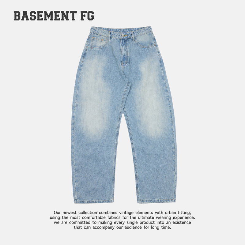 Basementfg American Retro Style Washed Wide-Leg Jeans Straight-Leg Casual Pants 267330063031
