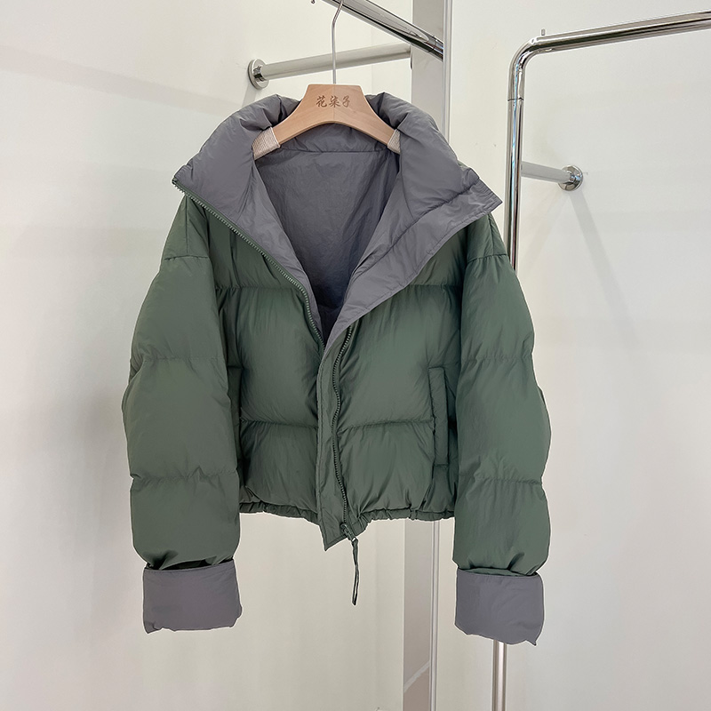 South Korean Two sides wear down clothes women's section 2023 Winter new short Thickened Bread Served White Duck Suede Warm Jacket-Taobao