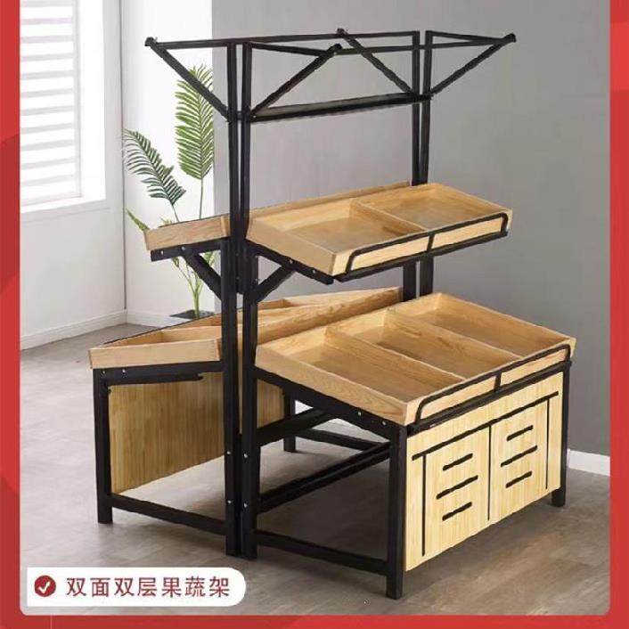 Creative Multilayer Water Fruit Shop Wood Vegetable Shelf Supermarket Special Three Floors Containing Box Weighing Vegetable Fruit Shop