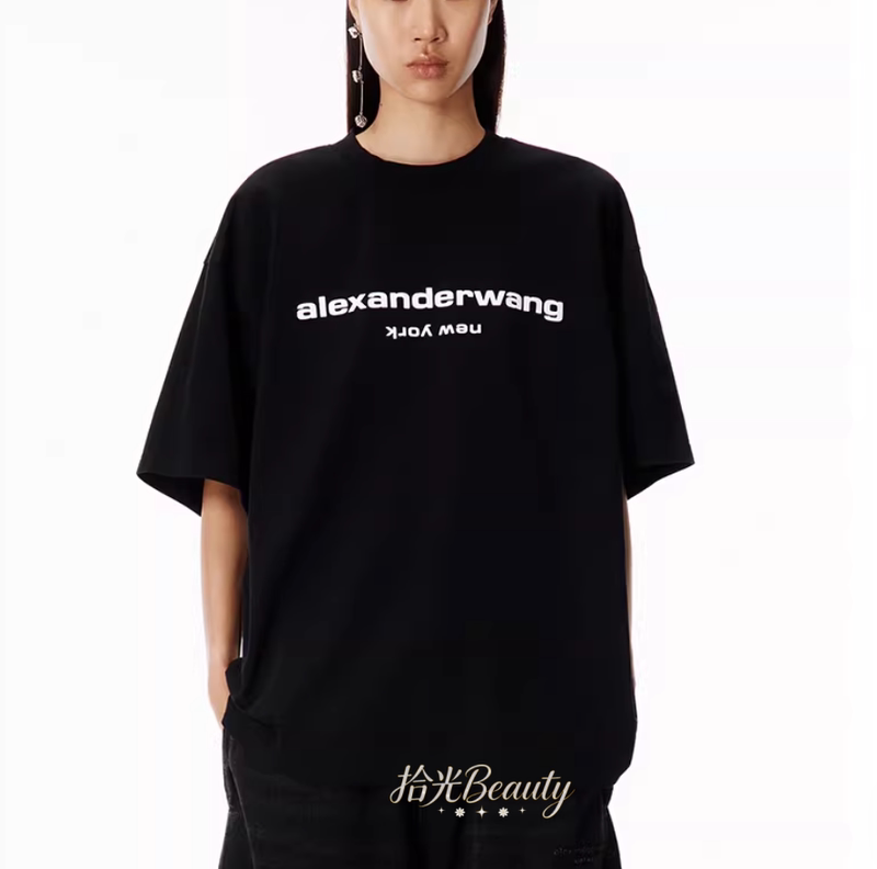 Alexander Wang Aw Alexander Wang Letter Logo Print Unisex Casual Versatile Short-Sleeve Shirt