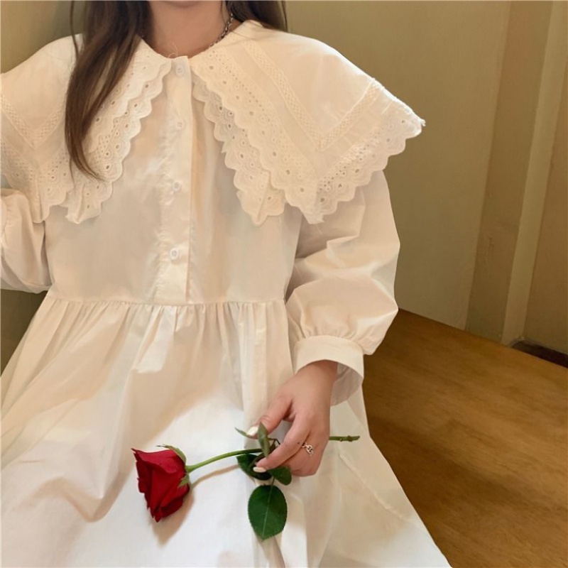 Small spring and autumn sweet and cute age-reducing doll collar Japanese skirt temperament all-match lace dress loose female