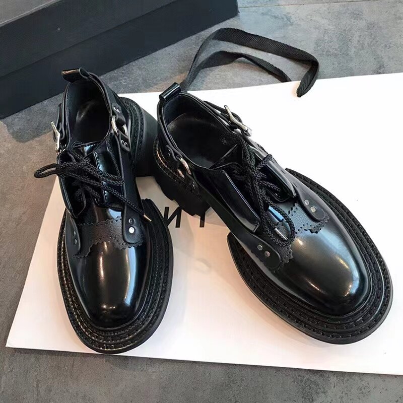 Small leather shoes women's 2021 spring new British style thick-soled shoes lace-up retro soft leather wild Japanese thick-soled shoes