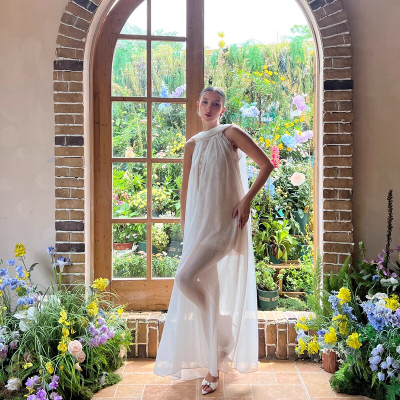 Jqwention 25Ss Original Design'White Love Letter' Pure Desire Vacation Style Ribbon Summer Dress