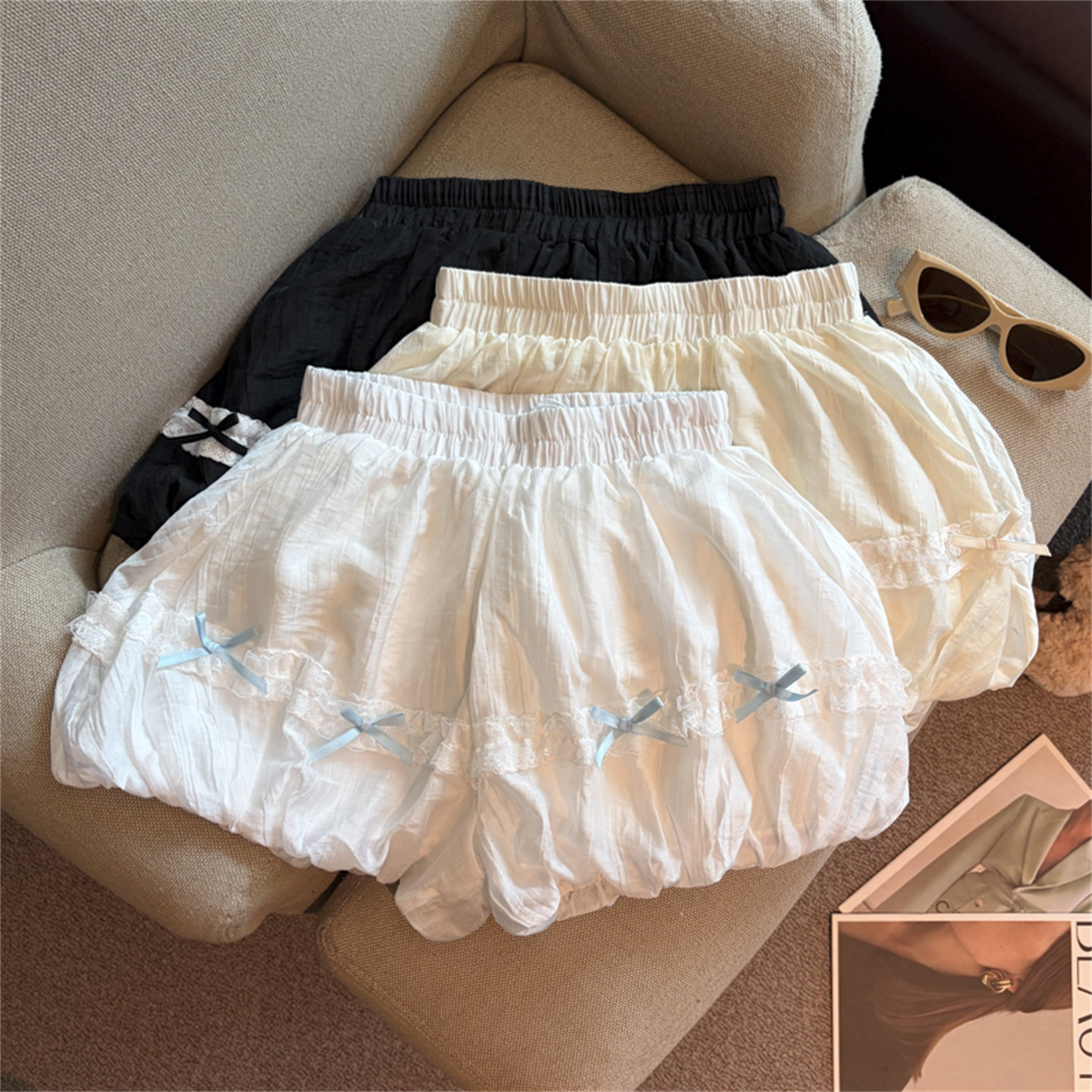Emily Clud's Picks ~ Ballet-Style Bow-Drawn Shorts for Women, Summer Elastic Waist A-Line Lantern Pants