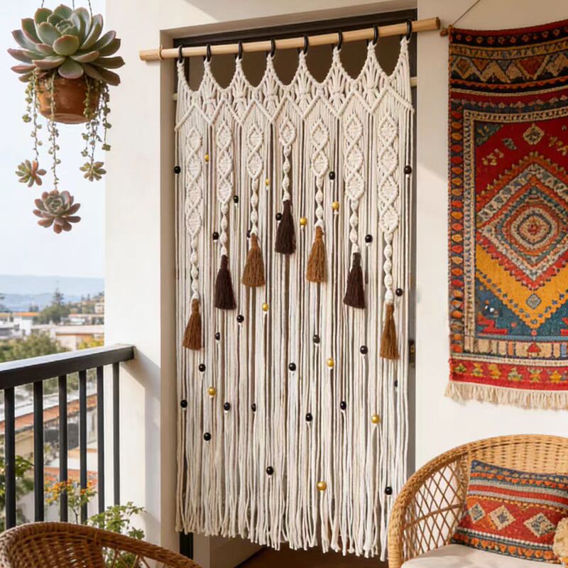 ins Wind Handmade Woven Tassel Door Curtain Cotton Rope Curtain Balcony Bedroom Semi-Blackout Curtain Entrance Partition Curtain ins Wind Handmade Woven Tassel Door Curtain Cotton Rope Curtain Balcony Bedroom Semi-Blackout Curtain Entrance Partition Curtain