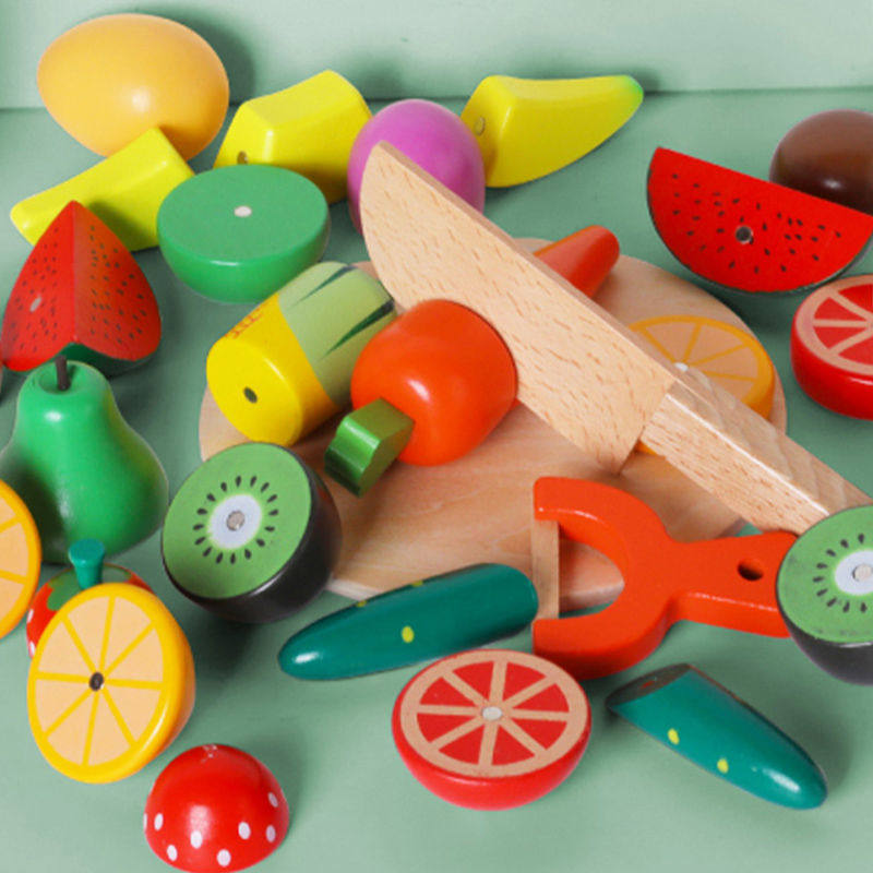 Wood-cut fruit toy children's cut cut music magnet vegetable cut vegetables baby fruit and vegetable kitchen boy set simulation