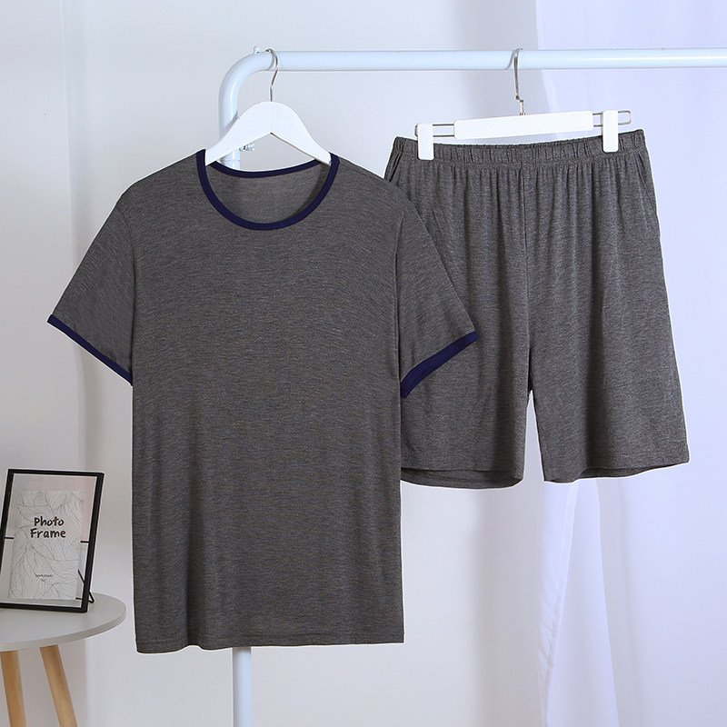 Modale Pajamas Men Suit Loose Big Code Summer Short Sleeve Shorts Thin sleeping clothes men's home Suits Suit-Taobao