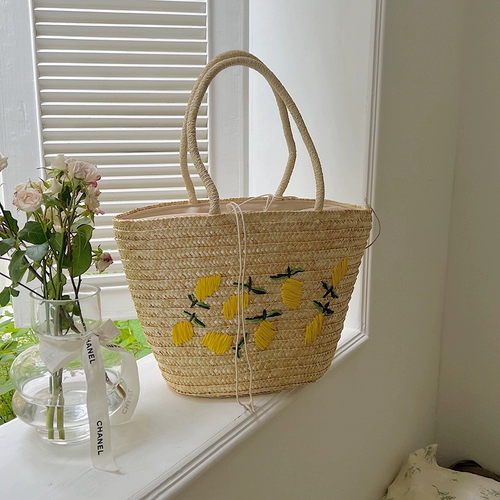 Вместительная и большая соломенная сумка на одно плечо, корзина, с вышивкой