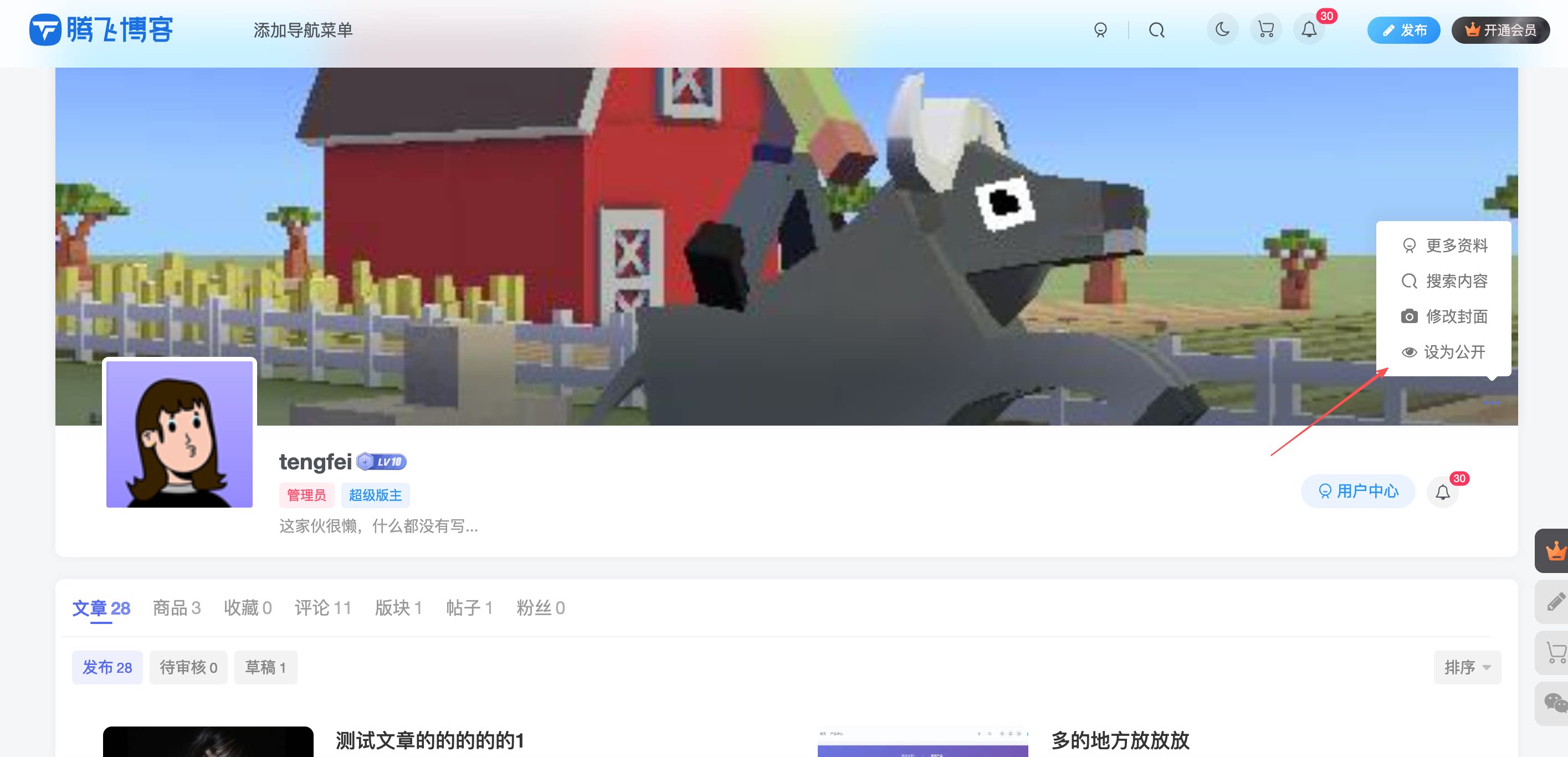 子比主题 - 个人主页公开/私密功能 - 腾飞博客