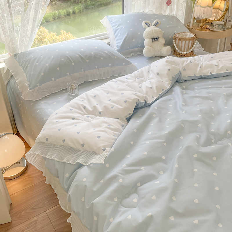 Korean small fresh water wash cotton cool by four-piece summer double sheet of pure cotton air conditioned by summer spring and autumn