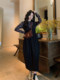 Ren Xiaoyi's temperament Hepburn style high-waisted V-neck suspender dress slims the waist 2024 new A-line long skirt