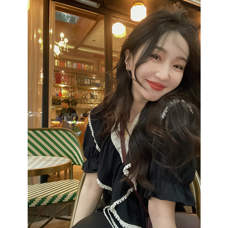 Ren Xiaoyi Law style Gentle Breeze Black Ocean Dress Design Sensation Small Crowdsummer 2022 New Pear-shaped Stature Dress