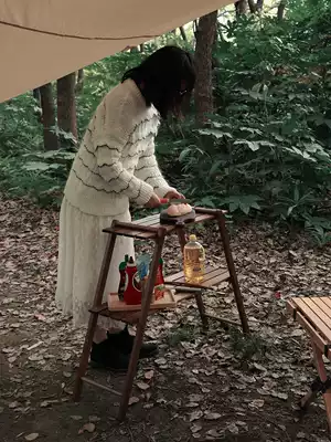 Fantasy Garden dream Garden double solid wood rack outdoor camping barbecue picnic storage rack