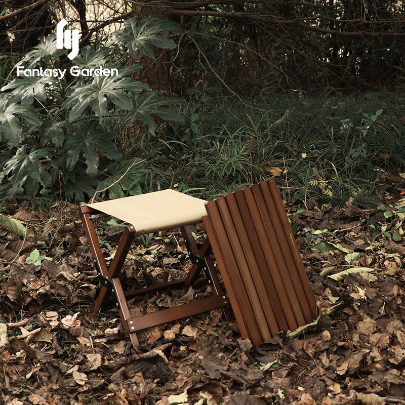 Fantasy Garden Dream Garden Folding Solid Wood Maza Stool Coffee Table Dual-purpose Portable Outdoor Small Bench Table
