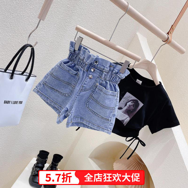 European and American Wind Dress 2021 Summer Dress New Girl Foreign Pie Street Fan Trendy Flowers Waisted Jeans Shorts Hot Pants