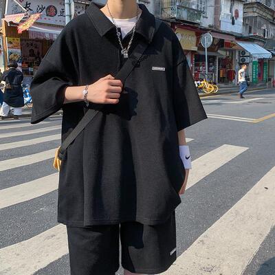 夏季两件套翻领polo短袖t恤男