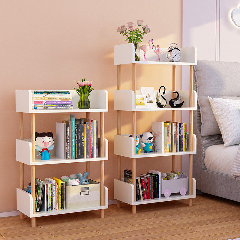 Simple Bookshelf Floor Home Living Room Leaning Against Wall Shelving Children Multilayer Storage Small Bookcase Solid Wood Containing Layer Shelf