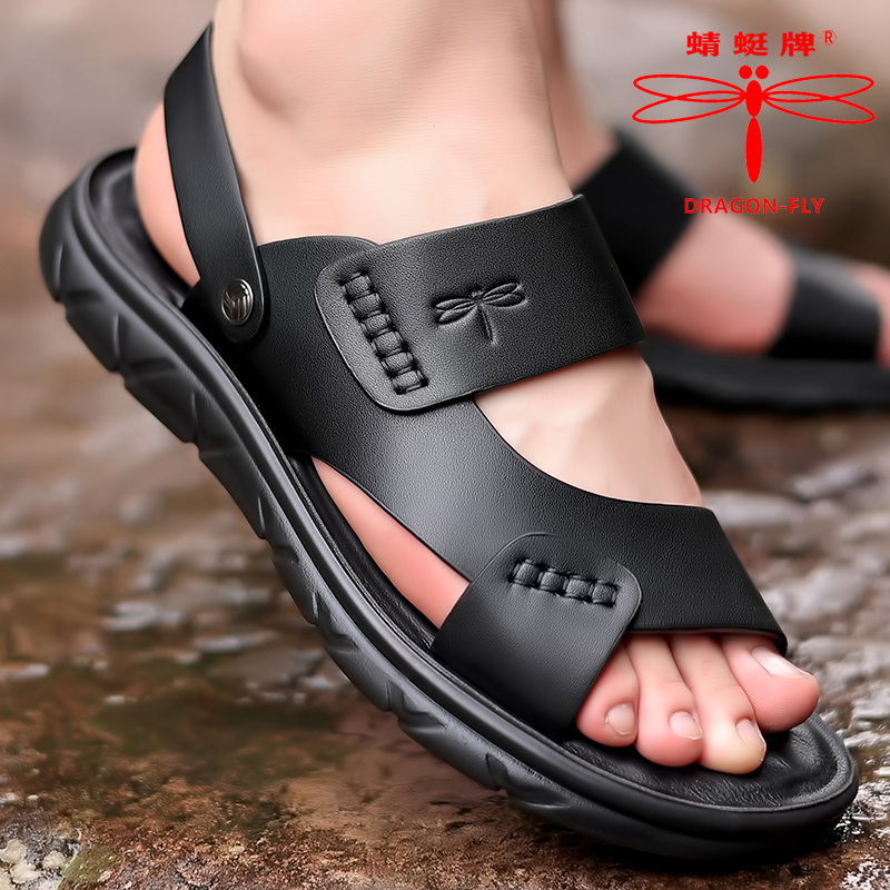 Red Dragonfly Genuine Leather Sandals Men's Summer 2022 New Breathable Beach Shoes Men Casual Wear and Wear Sandals