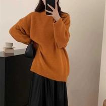 Korean loose pullover sweater for women 2023 new autumn and winter simple and versatile lazy style round neck sweater top