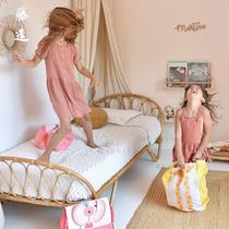 Photography props childrens rattan bed Japanese style bed rattan bed small apartment sofa floor bed rattan bed household single bed