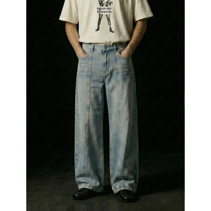 Mrsolis Retro Loose-Fitting Everyday Versatile Straight Wide-Leg Jeans for Men
