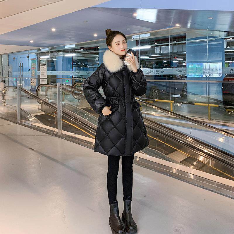 Winter 2020 new Korean version of the fashion waist slim slim hair collar small cotton dress women's mid-length coat