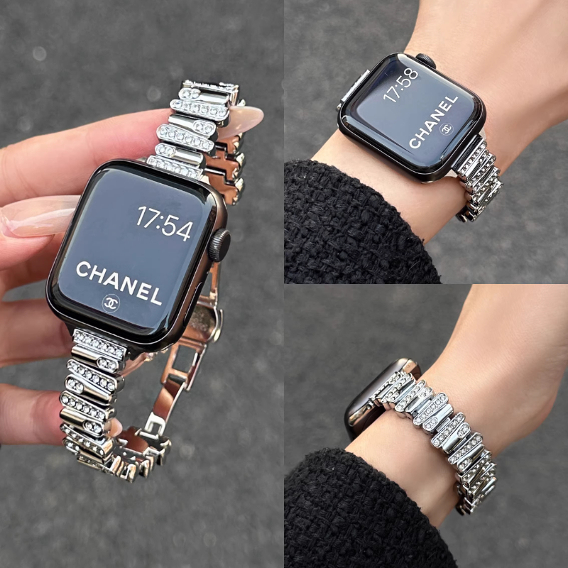 Suitable for Iwatchs11 Watch Strap, 10Th Generation New Style, Asymmetrical Diamond-Encrusted Metal Se2 High-End Women's Model 6789 Wristband