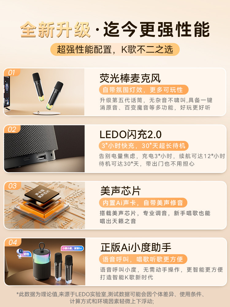 Ledu Karaoke Speaker Microphone All-In-One Bluetooth Speaker Gift Home Singing Device Family Outdoor Ktv
