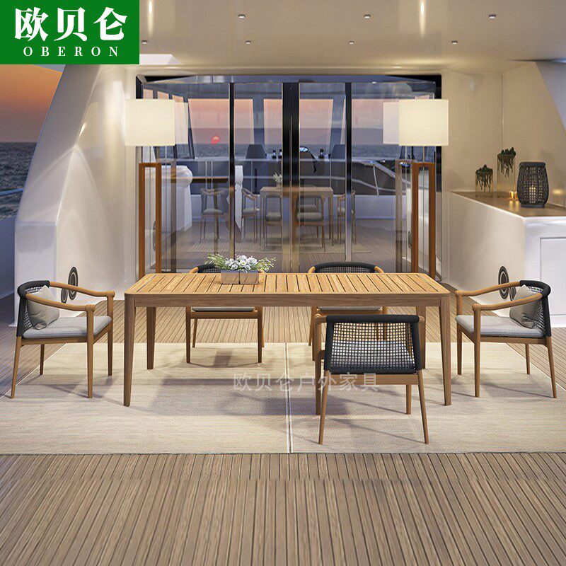 Outdoor anti-corrosion solid wooden tables and chairs combined outdoor garden open garden vine chair high-end anti-corrosion teak furniture combined